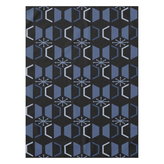 Atomic Age Hexagons Black Blue Tablecloth (Front)