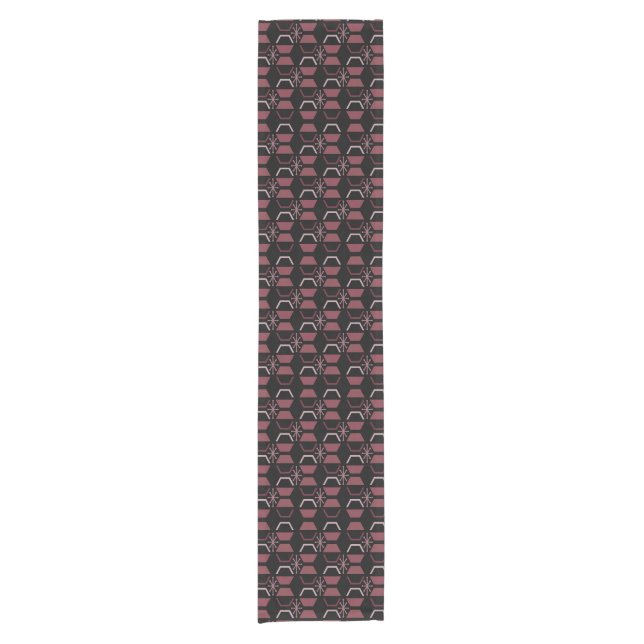 Atomic Age Hexagons Black Burgundy Short Table Runner (Front)