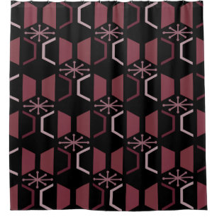 Atomic Age Hexagons Black Burgundy Shower Curtain
