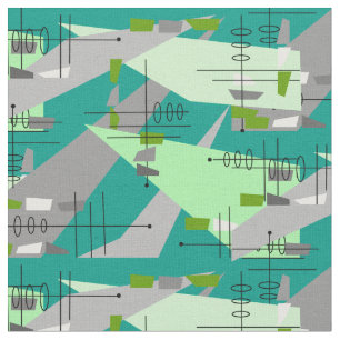 Atomic Age Inspired Abstract Art Fabric in Teal