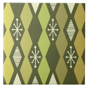 Atomic Age MCM Columns Olive Green Ceramic Tile