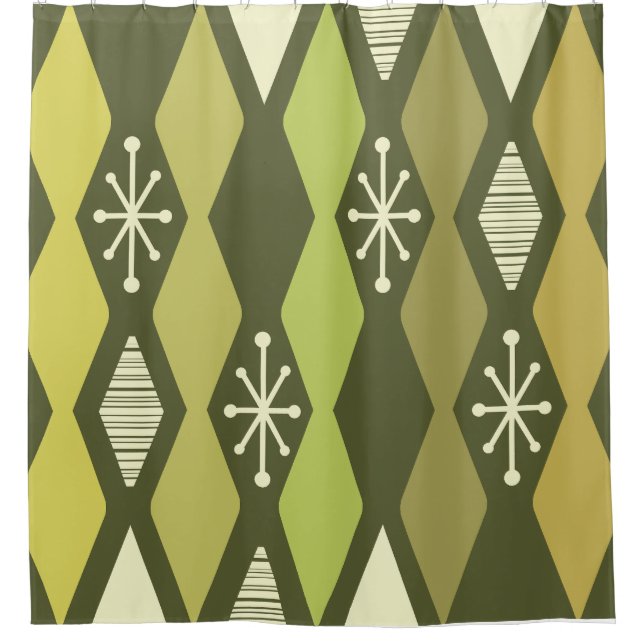 Atomic Age MCM Columns Olive Green Shower Curtain (Front)