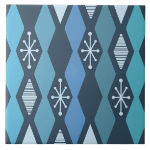Atomic Age MCM Columns Teal Blue Ceramic Tile