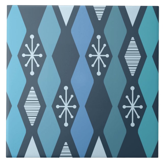 Atomic Age MCM Columns Teal Blue Ceramic Tile (Front)