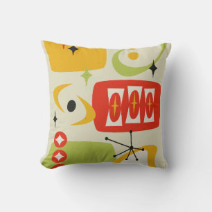 Atomic Age, Mid Century Abstract 19 Red, Yellow Cushion