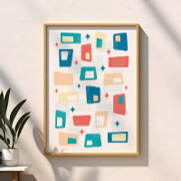 Atomic Age Mid Century Modern Blocks Blue Peach