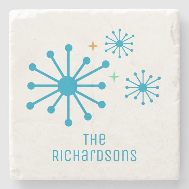 Atomic Age Mid Century Modern Personalised Retro  Stone Coaster (Front)