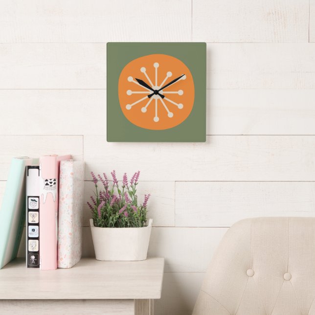 Atomic Age Mid Century Modern Retro Square Wall Clock (Reading Room)
