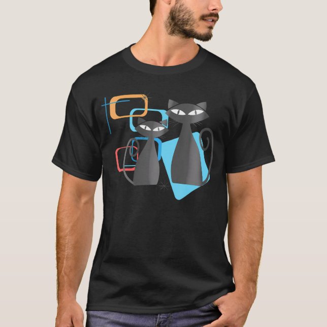 Atomic Age Mid-Century Twin Cat Modern       T-Shirt (Front)