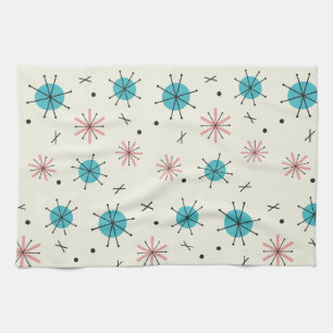 Atomic Age Planets Starbursts Tea Towel
