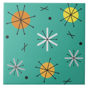 Atomic Age Planets Starbursts Turquoise Ceramic Tile