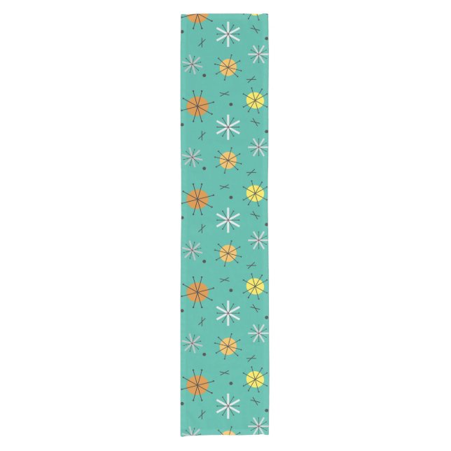 Atomic Age Planets Starbursts Turquoise Short Table Runner (Front)