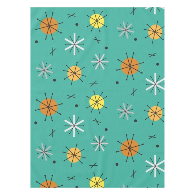 Atomic Age Planets Starbursts Turquoise Tablecloth (Front)
