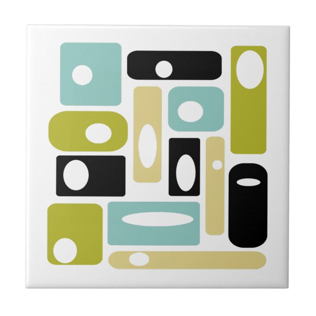Atomic Age Rectangles And Ovals Mid Century Ceramic Tile (Front)