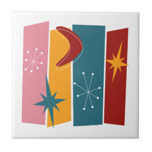 Atomic Age Rectangles Boomerang Starburst Mid Mod Ceramic Tile