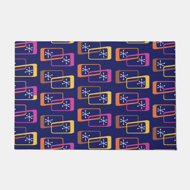 Atomic Age Rectangles Purple Colourful Doormat (Front)