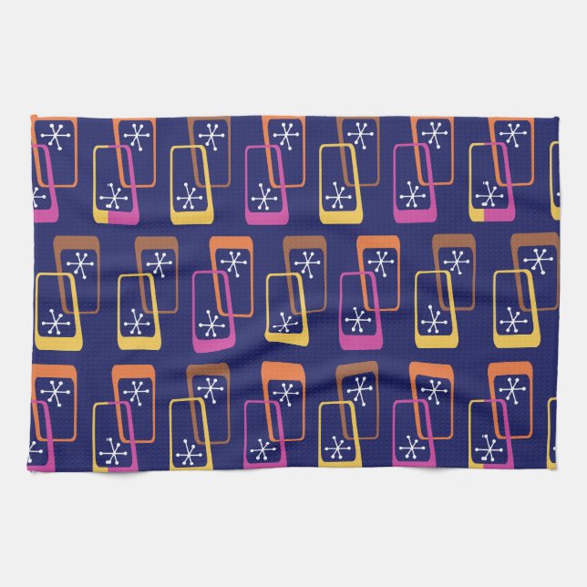 Atomic Age Rectangles Purple Colourful Tea Towel (Horizontal)