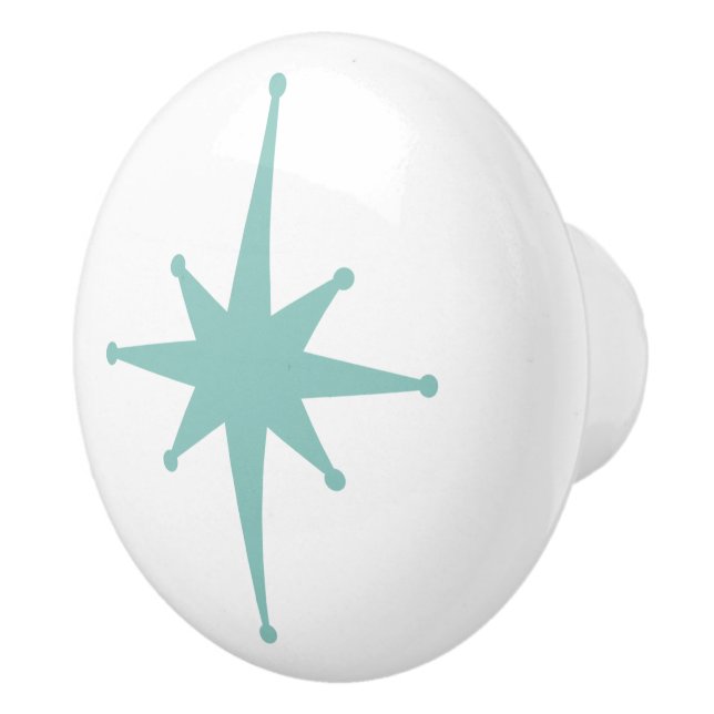 Atomic Age Retro 50s Starburst Light Turquoise Ceramic Knob (Right)