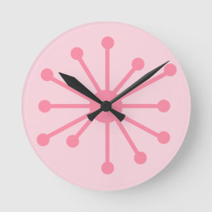 Atomic Age Retro Atom Single in Pink Round Clock