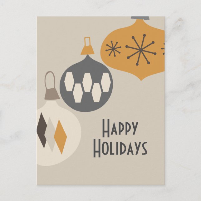 Atomic Age Retro Ornaments Happy Holidays  Holiday Postcard (Front)