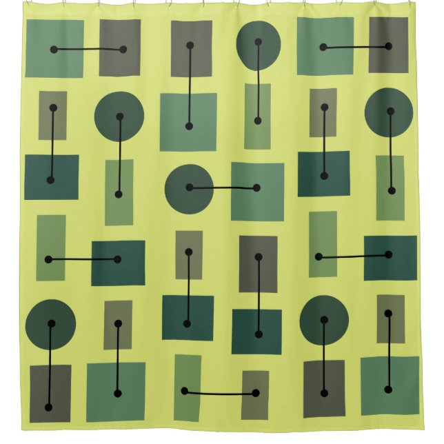 Atomic Age Simple Shapes Chartreuse Shower Curtain (Front)