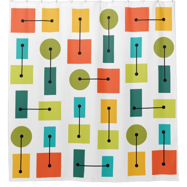 Atomic Age Simple Shapes Multicolored Shower Curtain (Front)