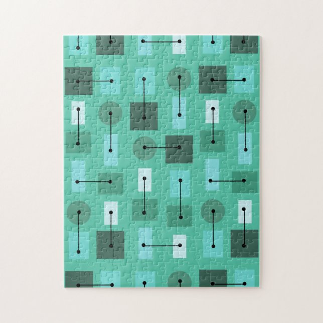 Atomic Age Simple Shapes Turquoise Jigsaw Puzzle (Vertical)