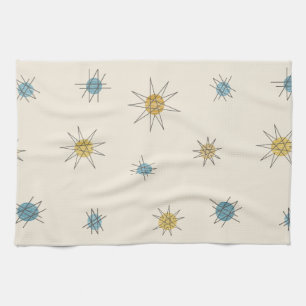 Atomic Age Sputnik Starburst Planets Tea Towel
