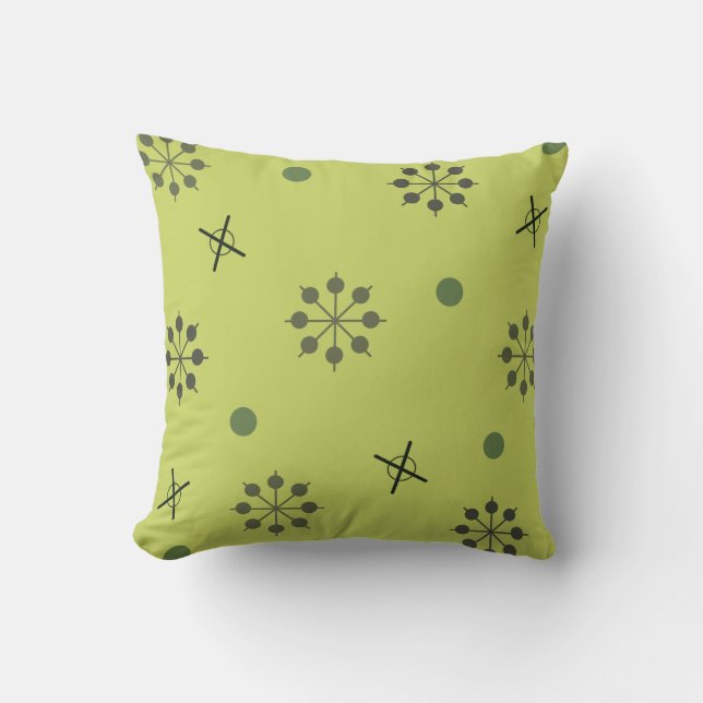 Atomic Age Sputnik Starbursts Chartreuse Green Cushion (Front)