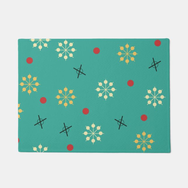 Atomic Age Sputnik Starbursts Turquoise Doormat (Front)