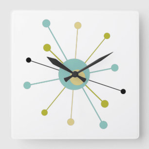 Atomic Age Starburst Mid Century Modern Square Wall Clock