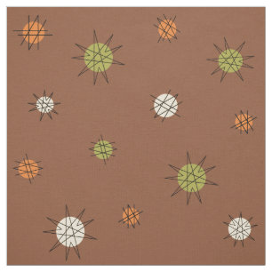 Atomic Age Starburst Planets Brown Green Fabric