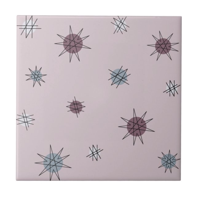 Atomic Age Starburst Planets Light Purple Ceramic Tile (Front)
