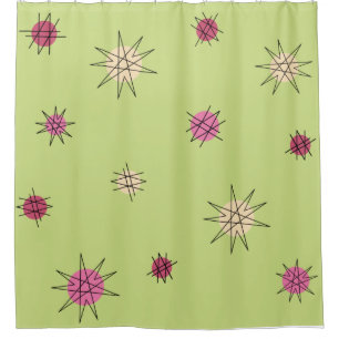 Atomic Age Starburst Planets Lime Green Shower Curtain