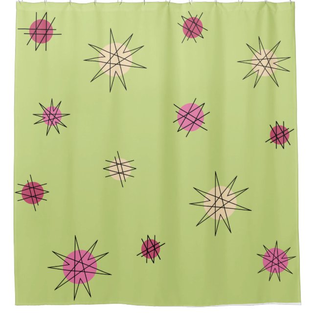 Atomic Age Starburst Planets Lime Green Shower Curtain (Front)