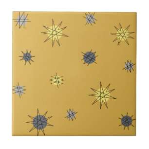 Atomic Age Starburst Planets Ochre Grey Ceramic Tile