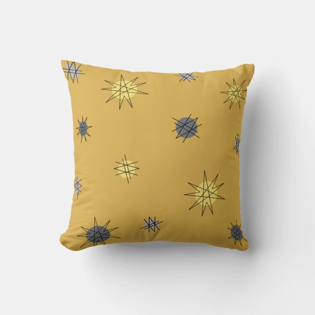 Atomic Age Starburst Planets Ochre Grey Cushion (Front)