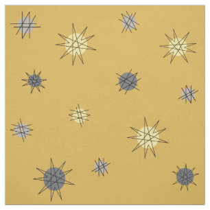 Atomic Age Starburst Planets Ochre Grey Fabric