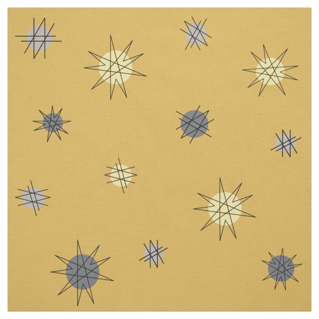 Atomic Age Starburst Planets Ochre Grey Fabric (Swatch)