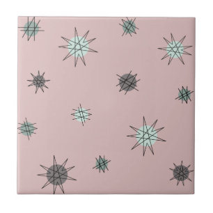 Atomic Age Starburst Planets Rose Pink Ceramic Tile