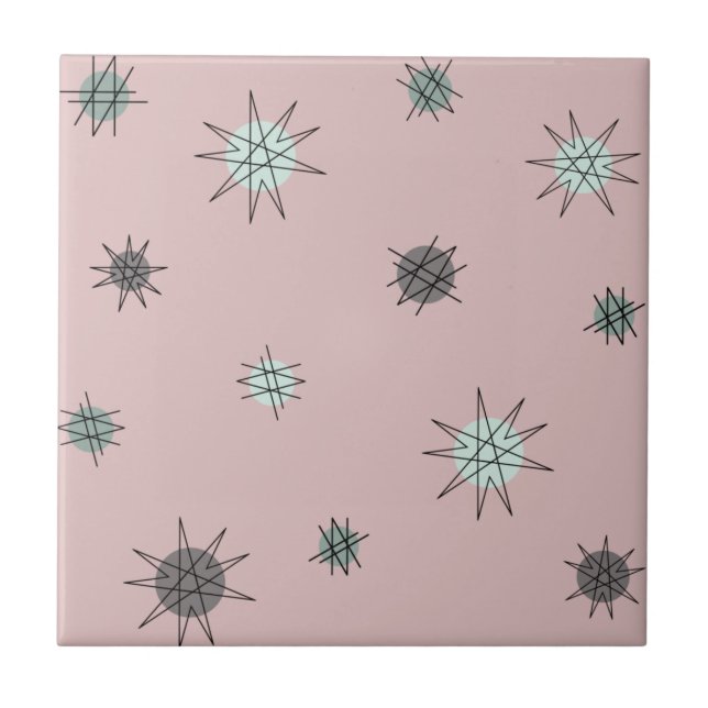 Atomic Age Starburst Planets Rose Pink Ceramic Tile (Front)