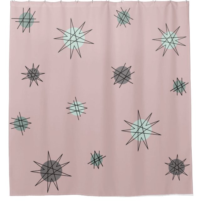 Atomic Age Starburst Planets Rose Pink Shower Curtain (Front)