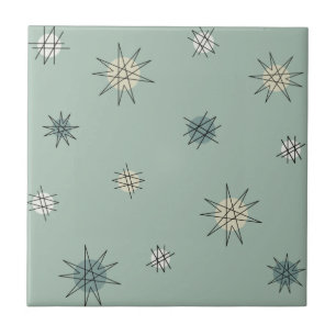 Atomic Age Starburst Planets Sage Green Ceramic Tile