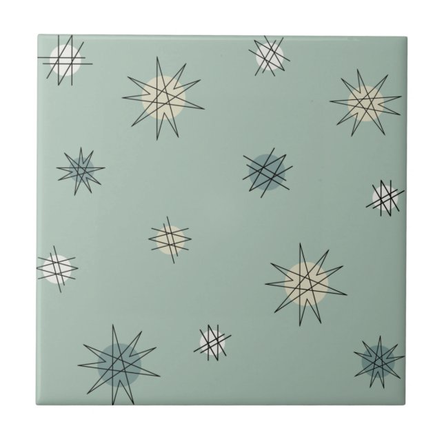 Atomic Age Starburst Planets Sage Green Ceramic Tile (Front)