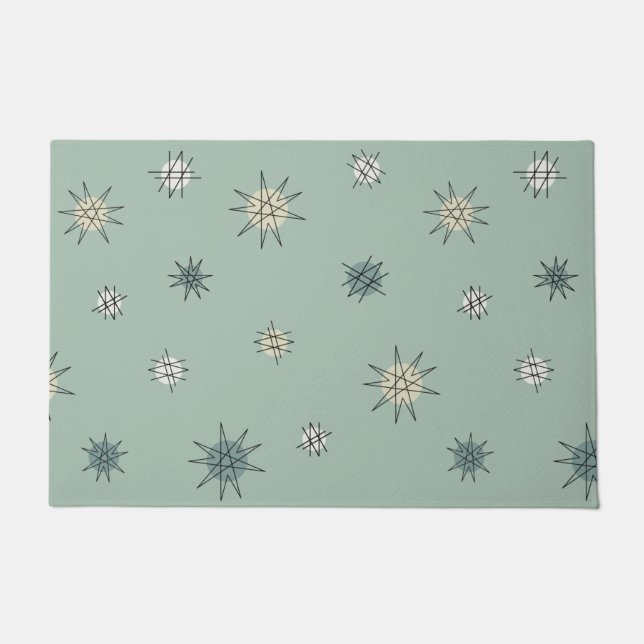Atomic Age Starburst Planets Sage Green Doormat (Front)