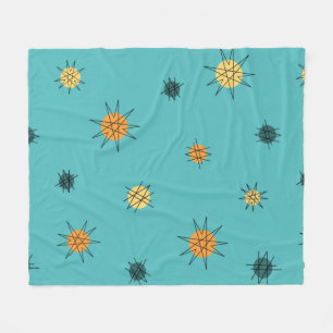 Atomic Age Starburst Planets Turquoise Fleece Blanket
