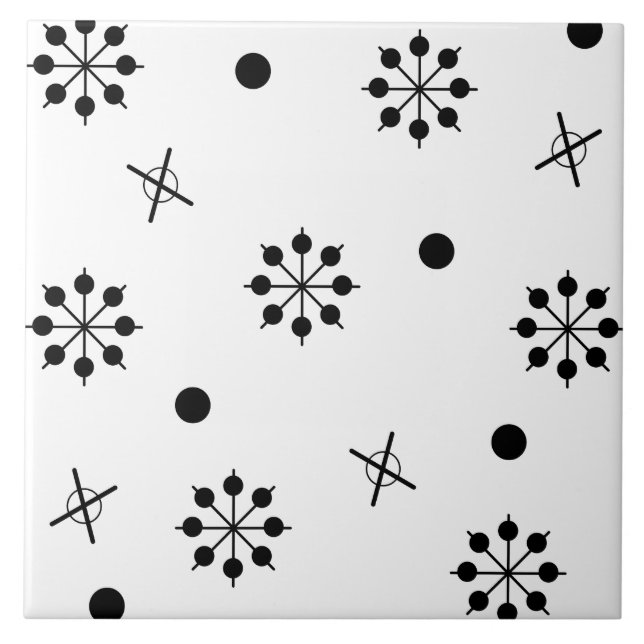 Atomic Age Starbursts Black White 1 Ceramic Tile (Front)