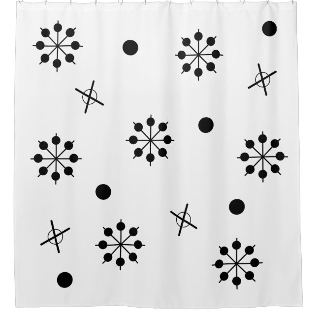 Atomic Age Starbursts Black White 1 Shower Curtain (Front)