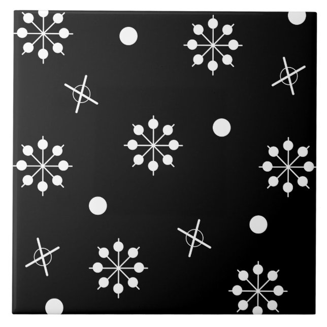 Atomic Age Starbursts Black White 2 Ceramic Tile (Front)