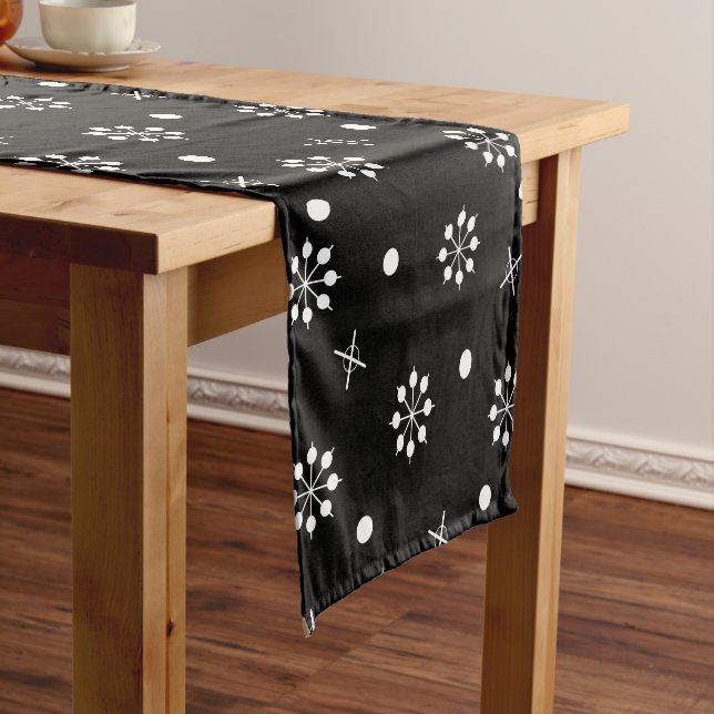 Atomic Age Starbursts Black White 2 Short Table Runner (In Situ)